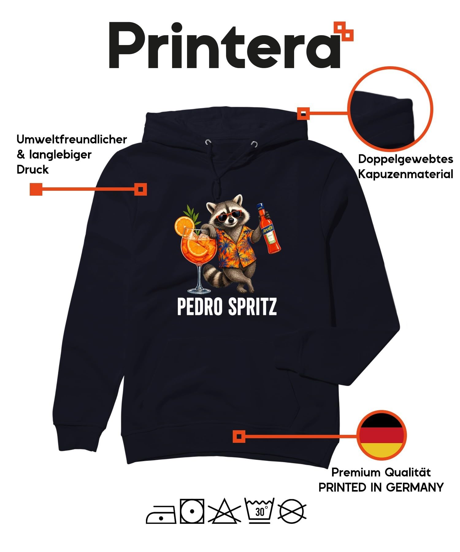 Pedro Spritz Statement bluza z kapturem | Sarkazm aperitif śmietpanda Trash Panda wieczór dziewczęcy JGA bar na plażę pomarańczowy likier kostki lodu tropikalny retro