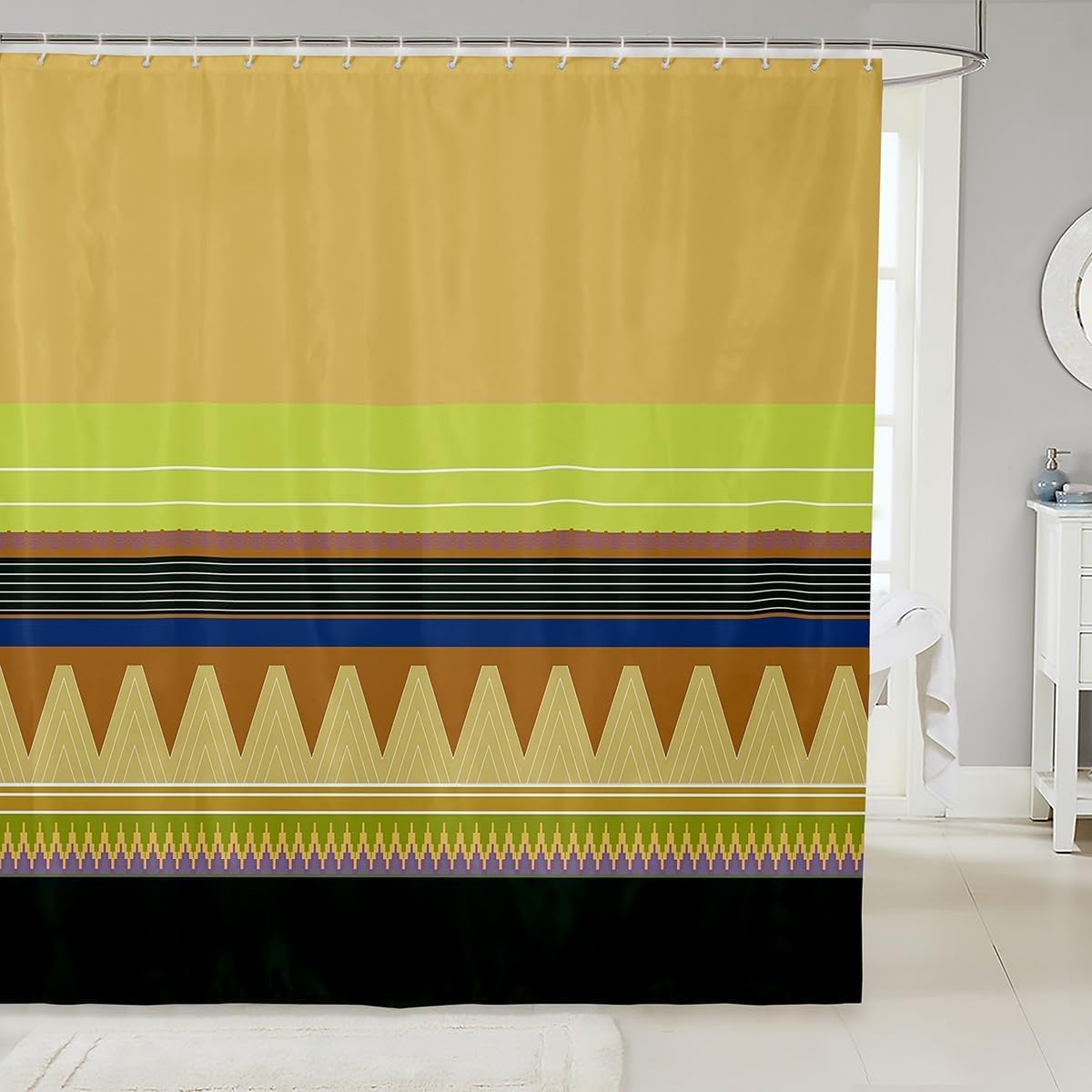 Cortina de Ducha A Rayas, Cortina Ducha 120x180 cm Rayas Geométricas Cortina Baño Tela Impermeable Antimoho con 8 Ganchos A-5281