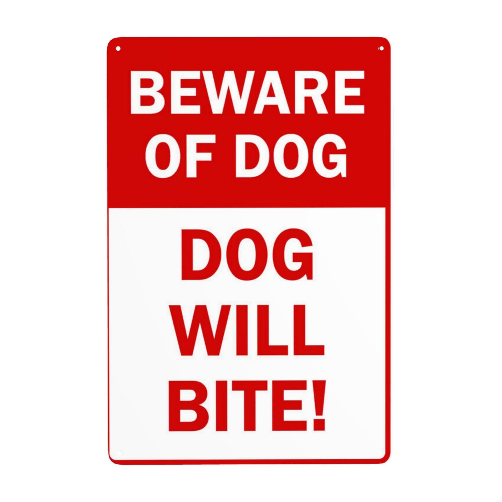 Beware Of Dog, Dog Will Bite Vintage Metal Safety Warning Sign 12x8 Inch