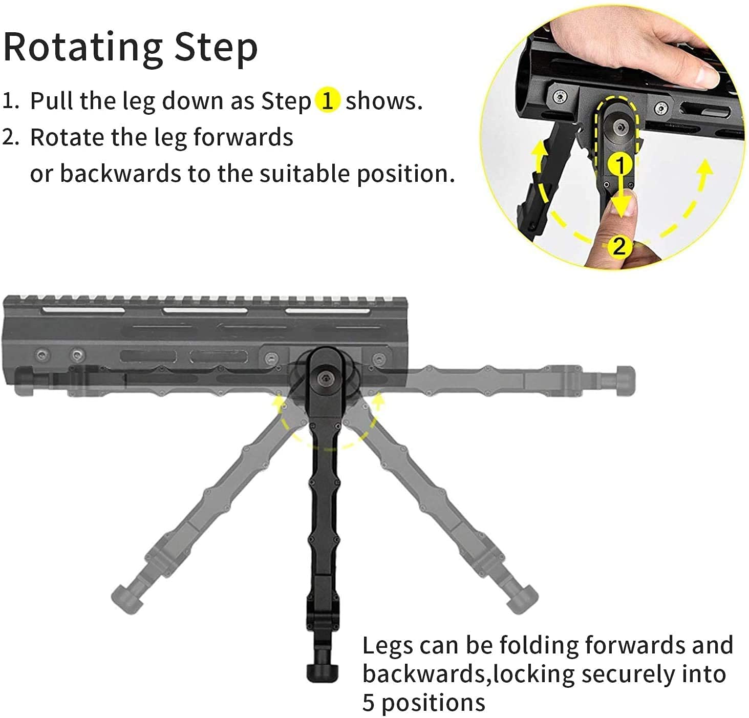 NC Bipied Tactique QD Bipied Réglable De 6 A 9 Pouces, Utilisé pour la Chasse Et Le Tir en Plein Air, Avion Rétractable Et Stabilité Réglable