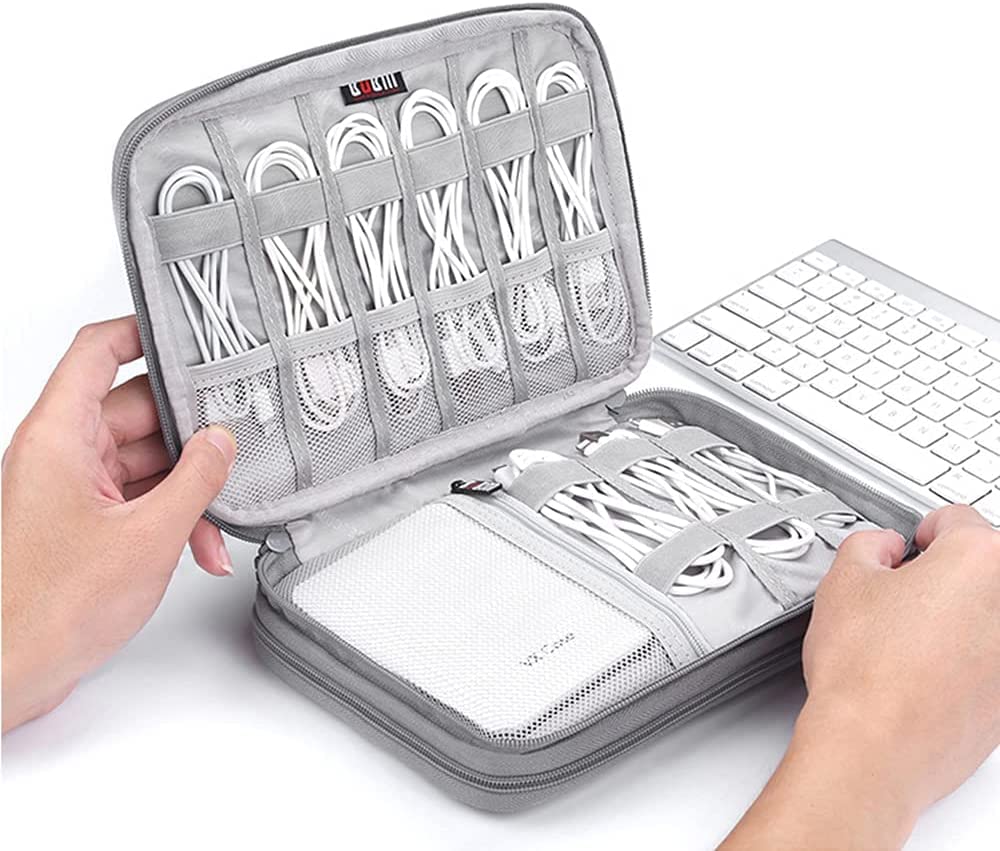 Electronic Organizer, Travel Cable Organizer Bag Pouch Electronic Accessories Carry Case Portable Waterproof Double Layers All-in-One Storage Bag for Cable, Cord, Charger, Phone, Earphone…