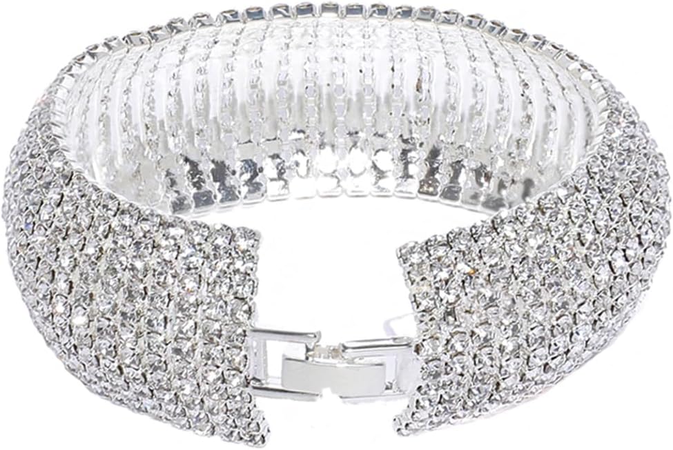 Yellow Chimes Women's Crystal Bracelet Crystal Platinum Plated Cuff Bracelet,White