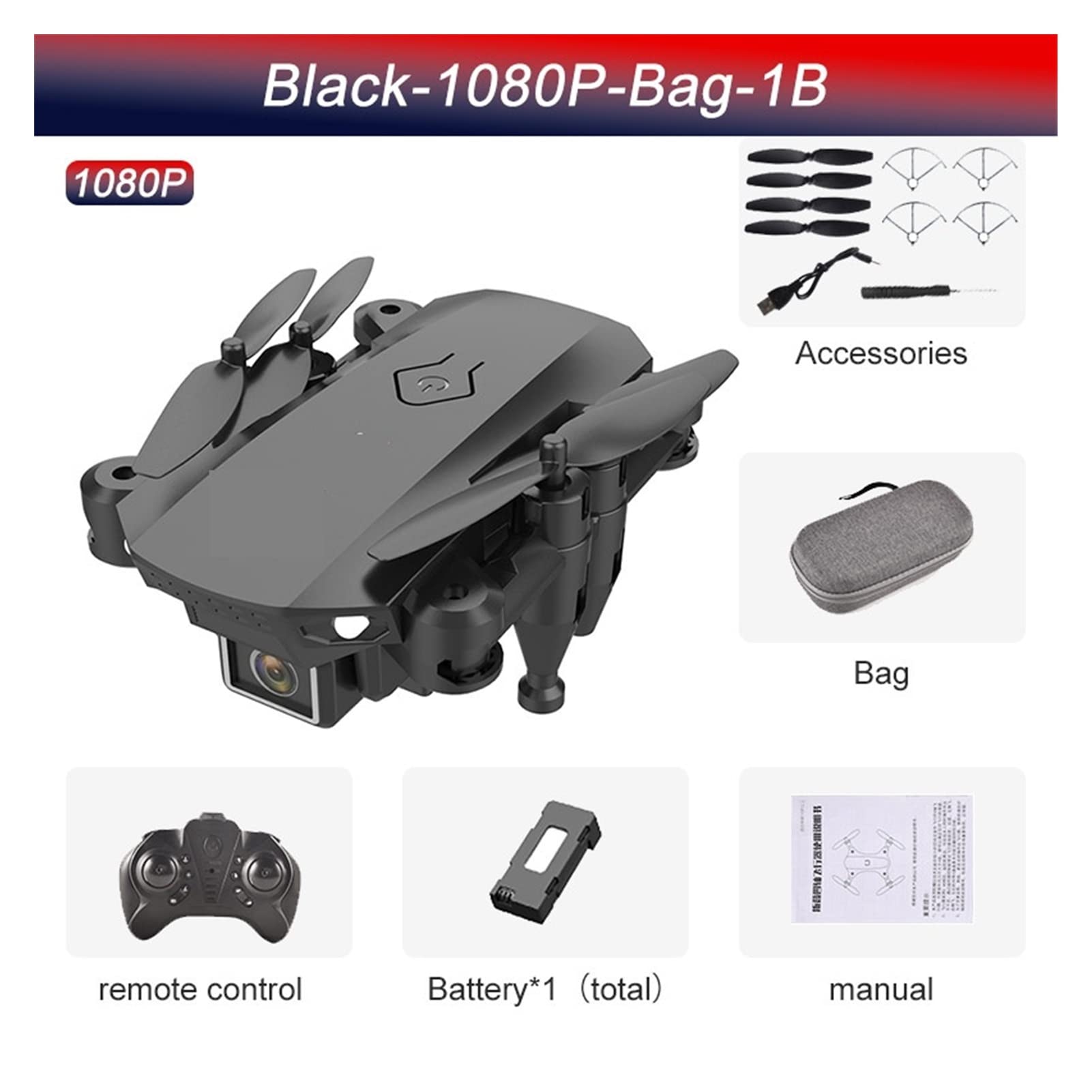 Drone Mini Drone 4K HD Drony z podwójną kamerą WiFi FPV Wysokość Utrzymuj małą składaną zabawkę Quadcopter RC Dron (Kolor: torba 4KDual Bag 1B Rozmiar: 1) (torba 1080P 1B 1)