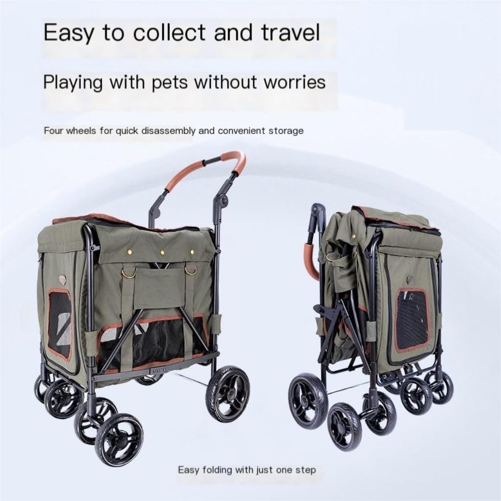 Pet Strollers Pet Stroller Lightweight Foldable Dog Stroller Detached Cat Outing Stroller Multifunctional Stroller Pet Stroller Medium(Green)