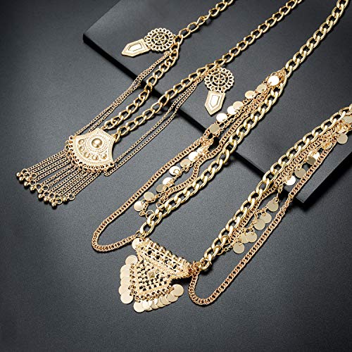 Tornito 2 PCS Waist Belt Chain Vintage Dangle Dancing Tassel Body Chain Bikini Beach Body Jewelry for Women Silver Gold Tone4