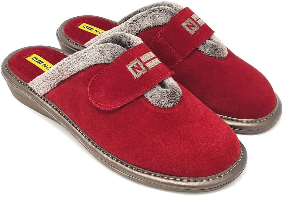 Nordikas 6347 Women's Comfy Slip-On Slide Slippers, Genuine Suede Fuzzy Wool-Like Plush Fleece Lined Clog, Relaxed Fit House Shoes, Indoor/Outdoor, Made In Spain