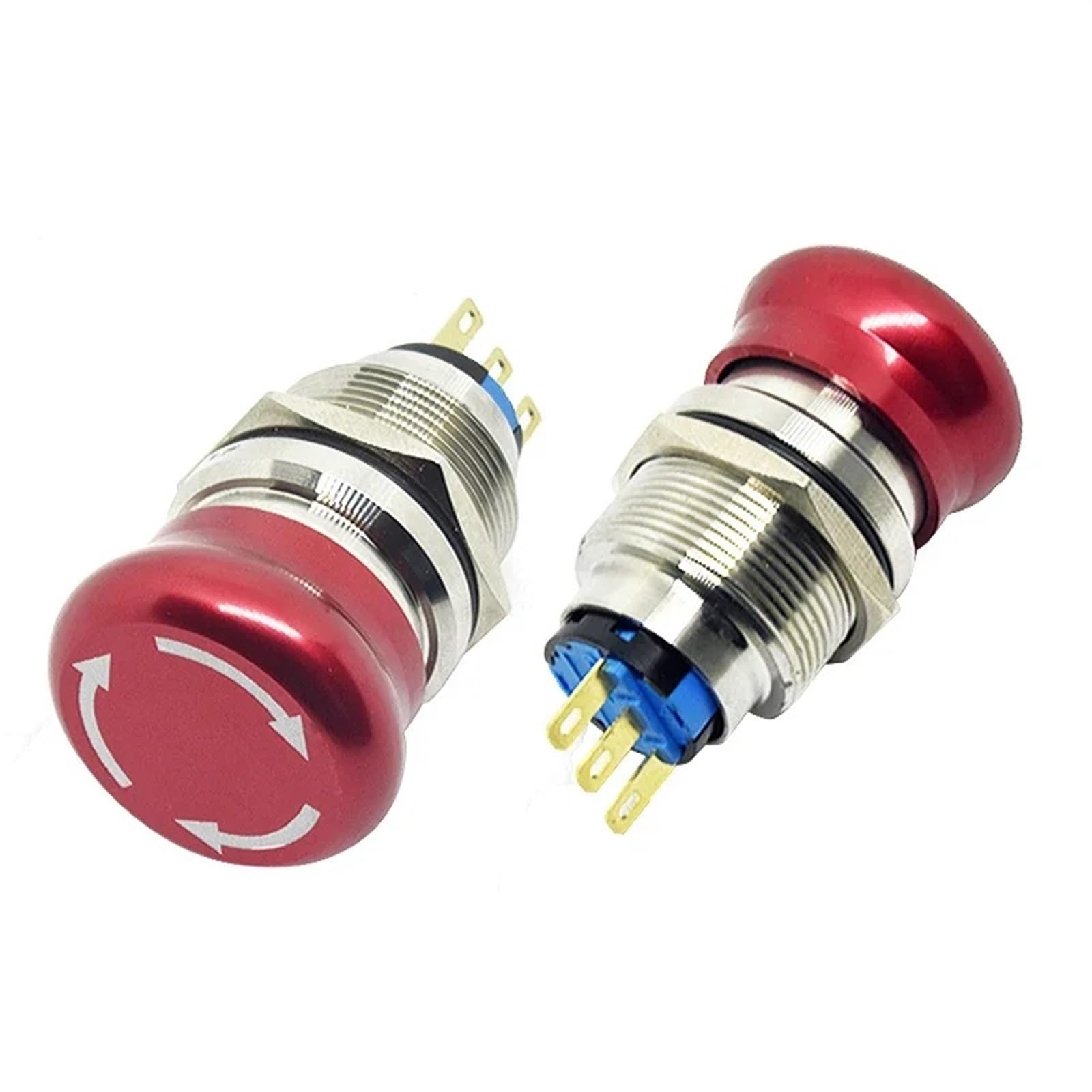 Interruptor de parada de emergencia de 16 mm, 19 mm y 22 mm, pulsador tipo hongo, 1NO, 1NC, 2NO, 2NC, con enclavamiento, encendido y apagado, 5 unidades(22mm round,1NO1NC)