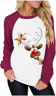 YuzRong Women's Blouse Long Sleeve Shirt Tops Raglan Shirt Sweatshirt Crewneck Women Long Christmas Sleeve Women's Hoodies Sweatshirts Crewneck T Shirt Tops with Pockets