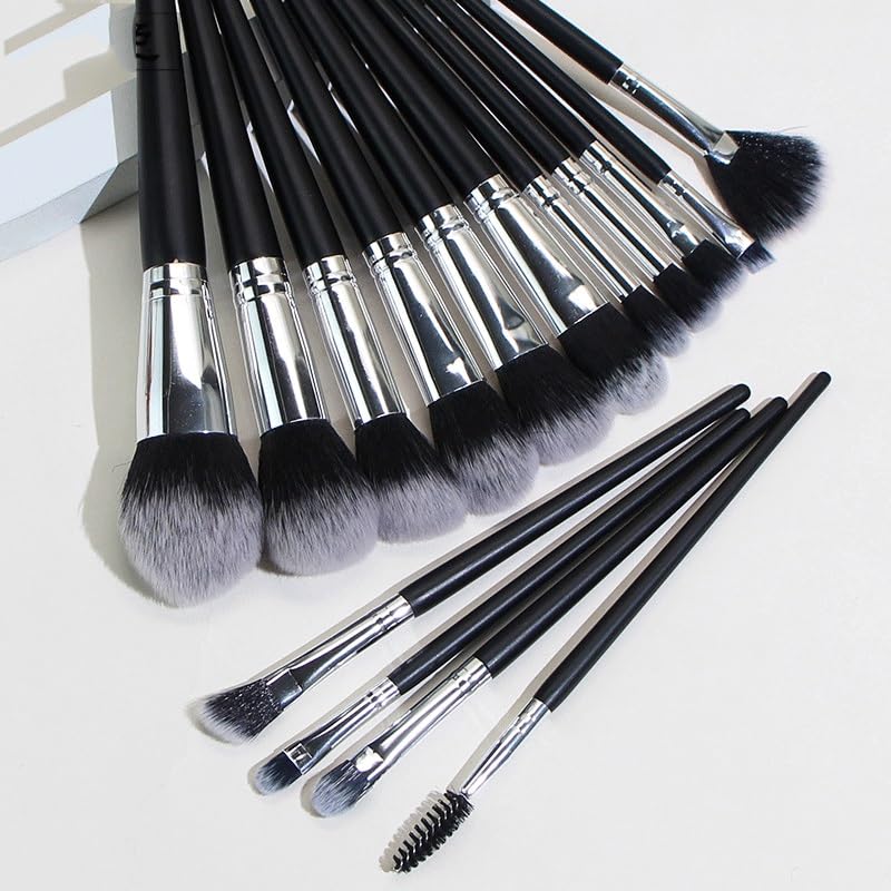 15 black makeup brush sets, complete set of conical tail brushes, beauty tools image 5