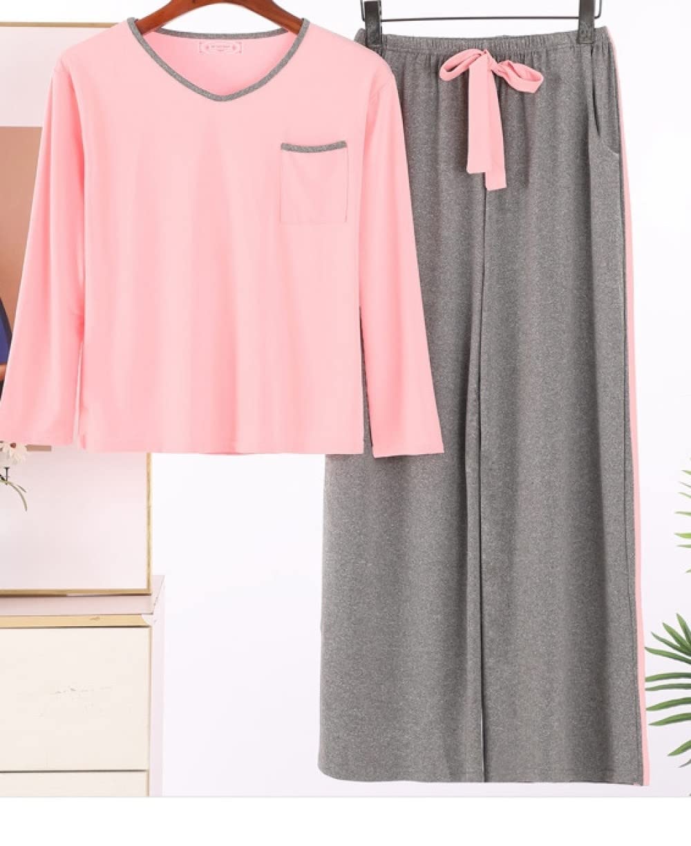 Ensembles De Pyjama Femme,Ensemble De Pyjama en Polyester pour Femmes À Col en V Contrasté De Couleur Rose Et Gris Ensemble De Deux Pièces De Pyjama À Manches Longues pour Femmes