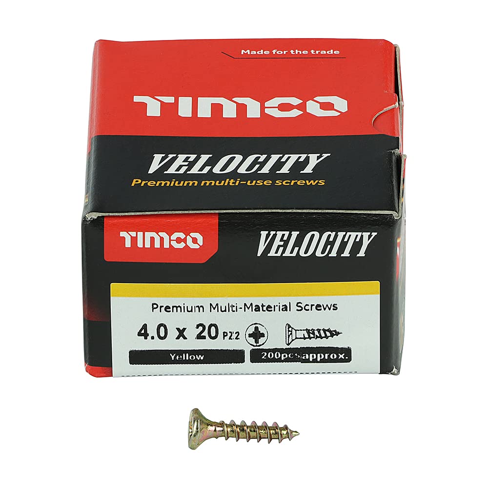 Timco 40020Vy Velocity Advanced Wood Screws Pz2 Csk Zyp 4.0 X 20Mm Box Of 200 5055331804686