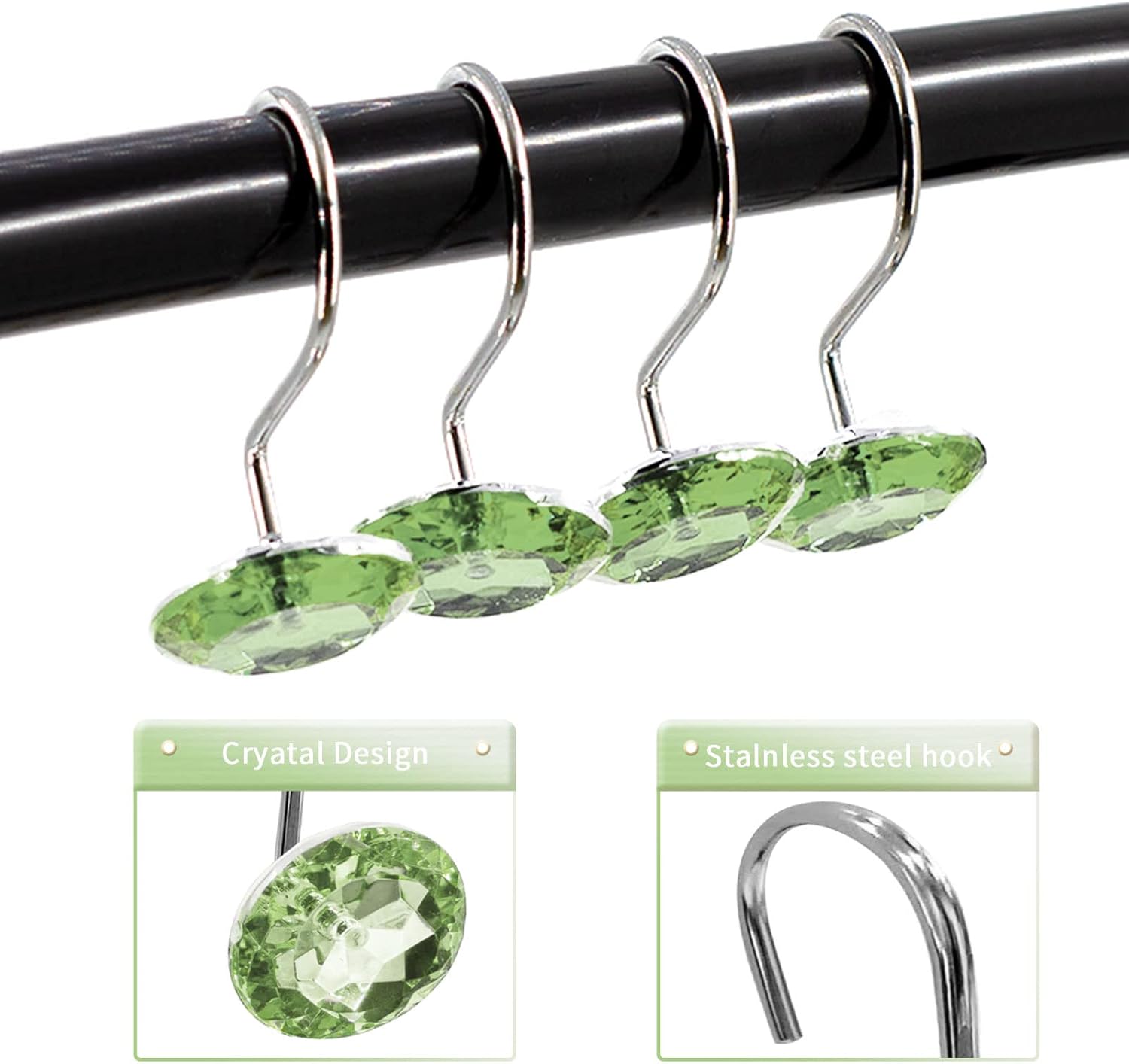 Gibelle Diamond Shaped Shower Curtain Hooks Set of 12, 4 Pcs Bathroom Shower Curtain Set with Non-Slip Rugs, Toilet Lid Cover and Bath Mat