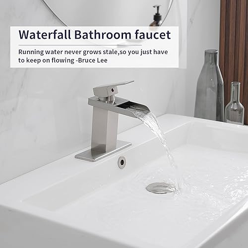 Miniatura 2 de Grifo de lavabo moderna para baño Eyekepper de manija individual para agua en cascada acabado en cromo Níquel pulido 6009N