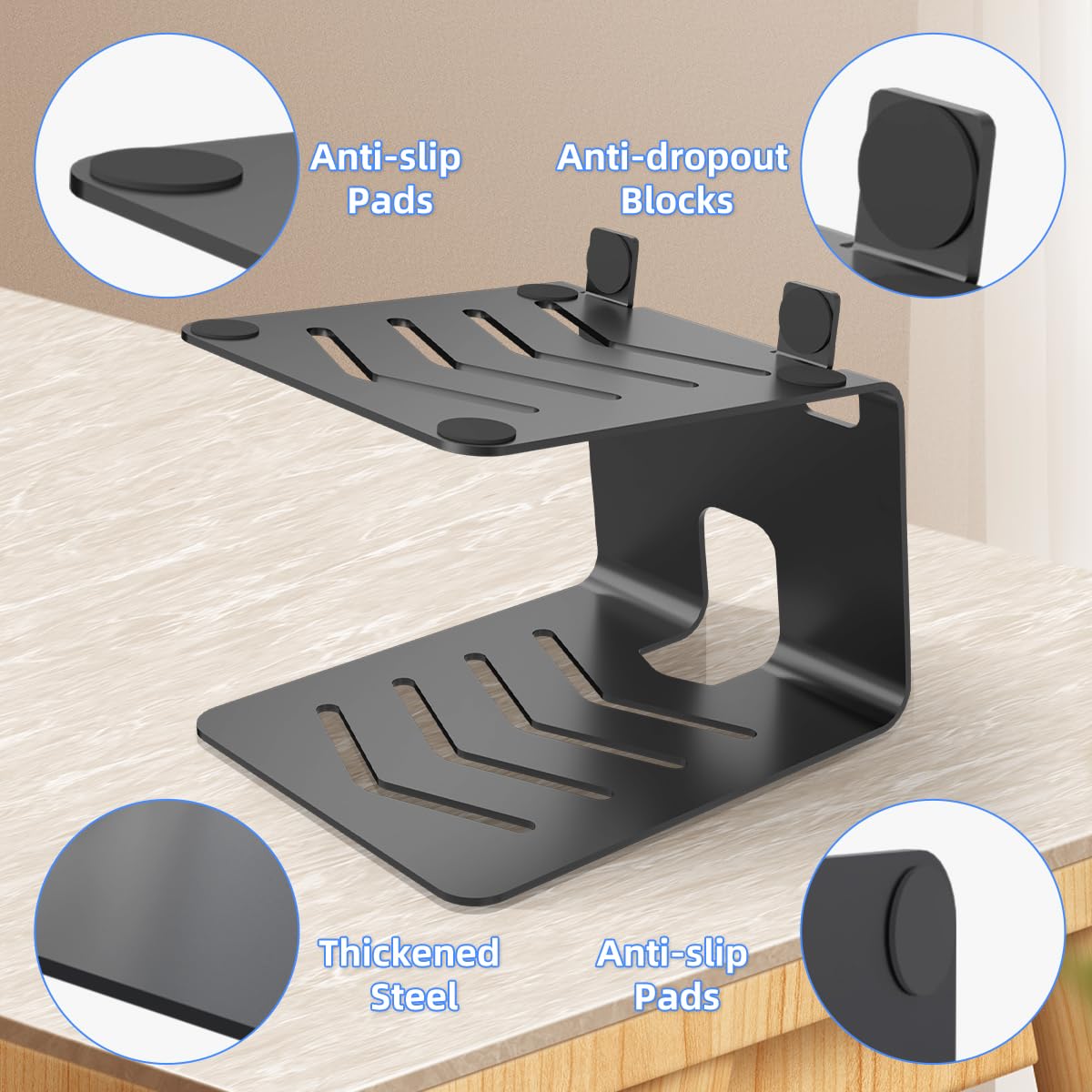 Supports D'enceinte De Bureau Suptek - Lot De 2, Plateau 16.5x20cm, Hauteur 157mm, Charge 20kg - Noir