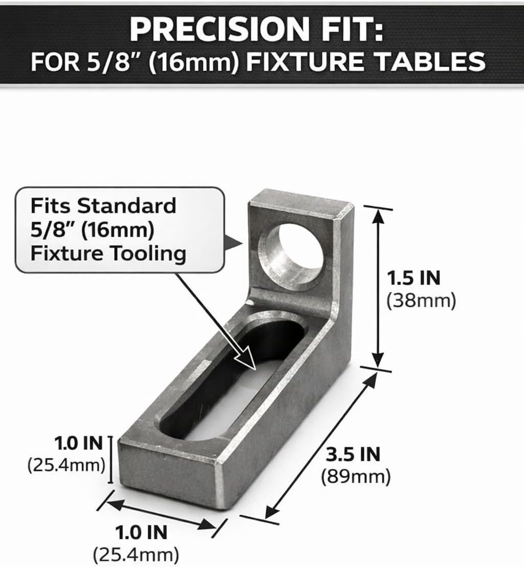 Right Angle Plate for 5/8" Welding Fixture Tables (2 Pack) – Nitrided Anti-Spatter Solid Steel 90 Degree Stop Block & Precision Clamp Bracket