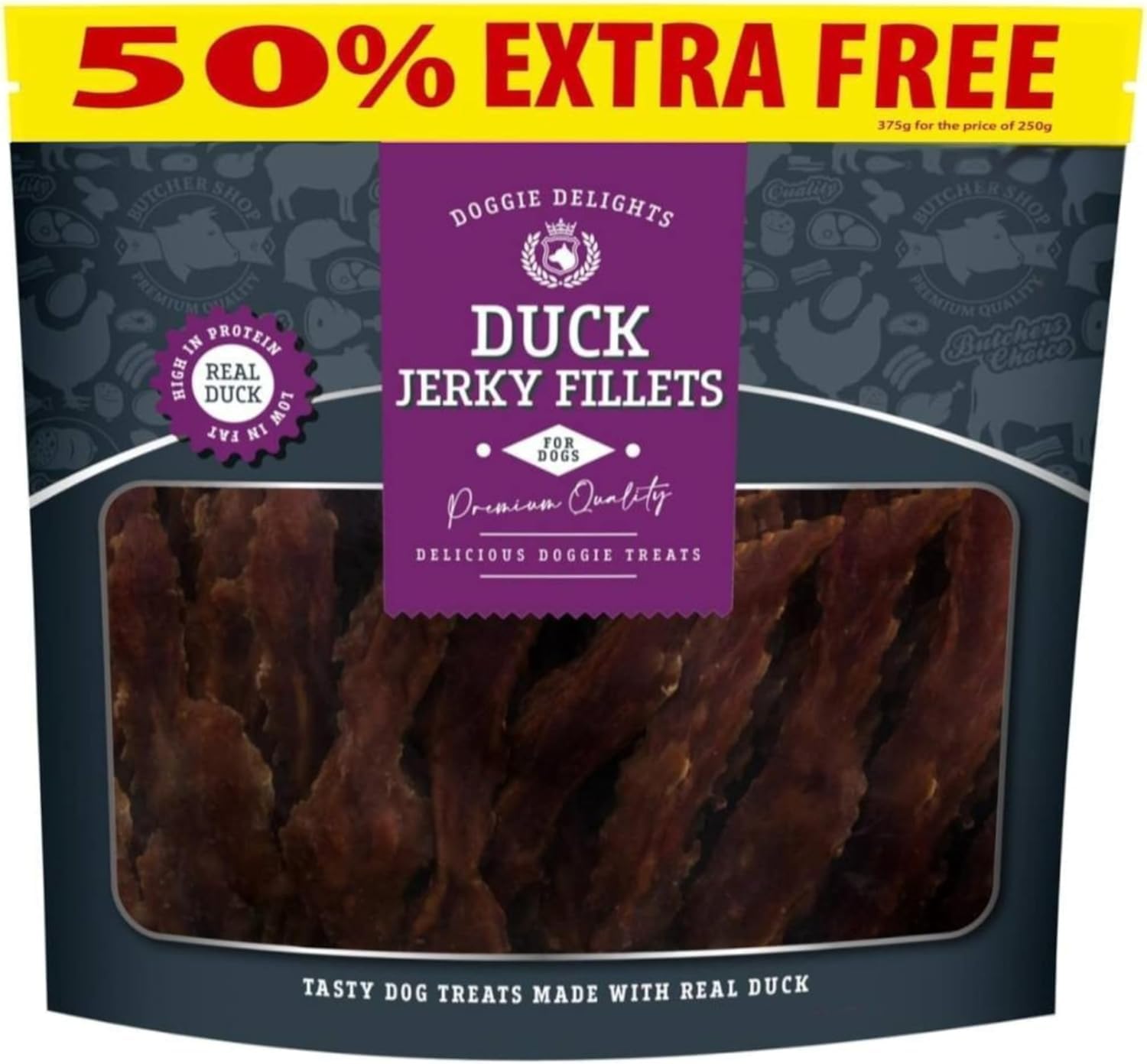 Doggie Delights Mixed Dog Treats – Grain-Free, High Protein, No Artificial Additives (Duck jerky fillets 540g)