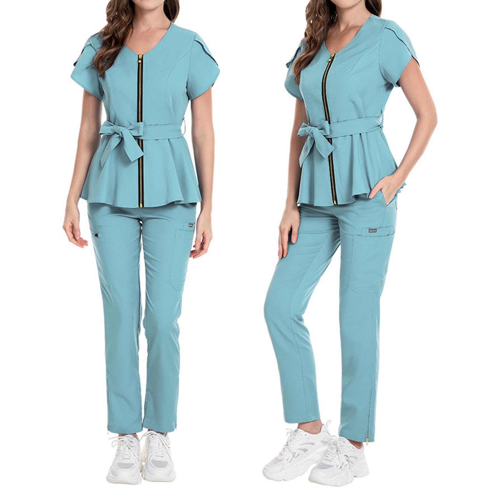 Uniforme medica da donna per infermiera, set da 2 pezzi, tuta protettiva per medico, uniforme e medico, abbigliamento da lavoro in tinta unita