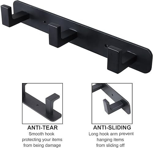 Miniatura 3 de Perchero de acero inoxidable resistente con 3 ganchos de tres abrigos, gancho de pared montado en la pared, gancho rústico para ropa  riel de gancho