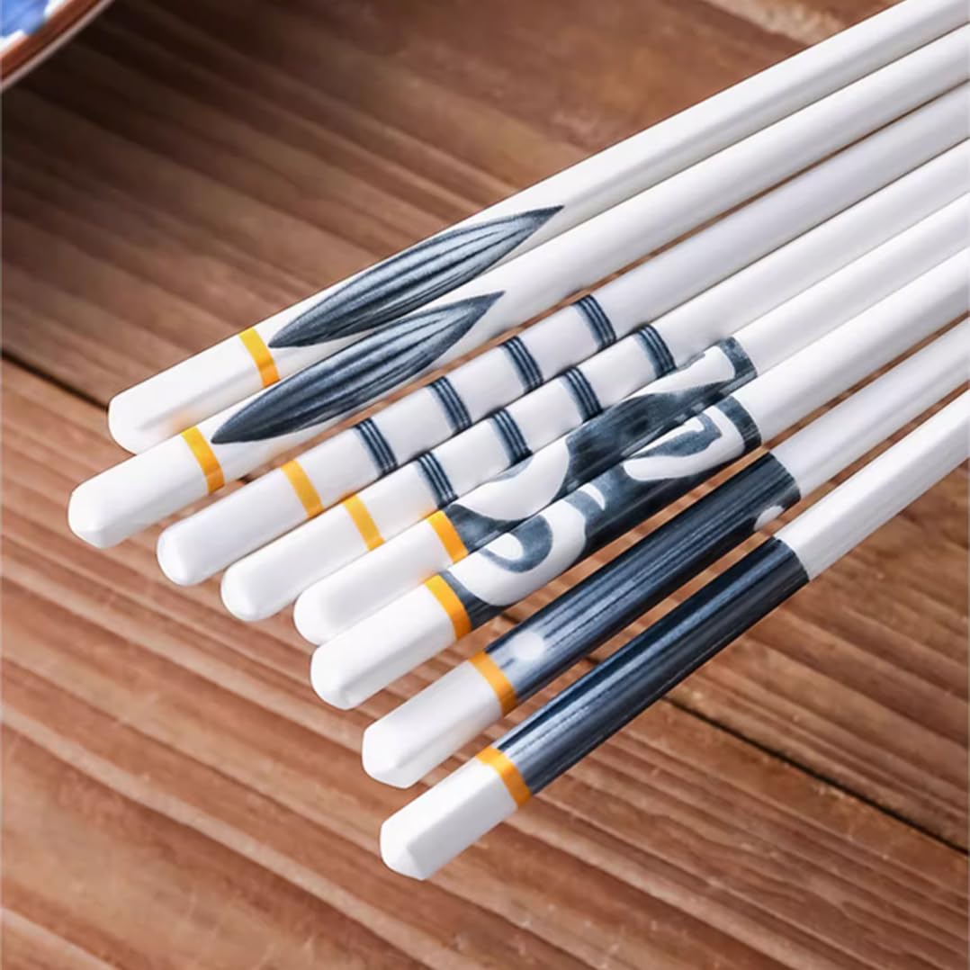 Coffret Cadeau de Baguettes en Porcelaine Japonaise, 10 Paires de Baguettes réutilisables lavables au Lave-Vaisselle avec étui, Baguettes antidérapantes en céramique osseuse de Haute qualité W