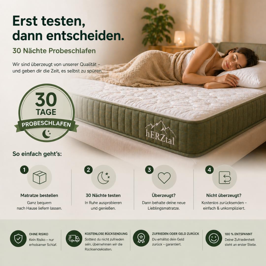7-Zonen Taschenfederkernmatratze 22 cm – H2-H5 Härtegrade, beidseitiger Topper (weich/fest), ergonomisch & atmungsaktiv, Oeko-TEX, 30 Nächte Probeschlafen, gerollt geliefert (90x200 cm, H4)