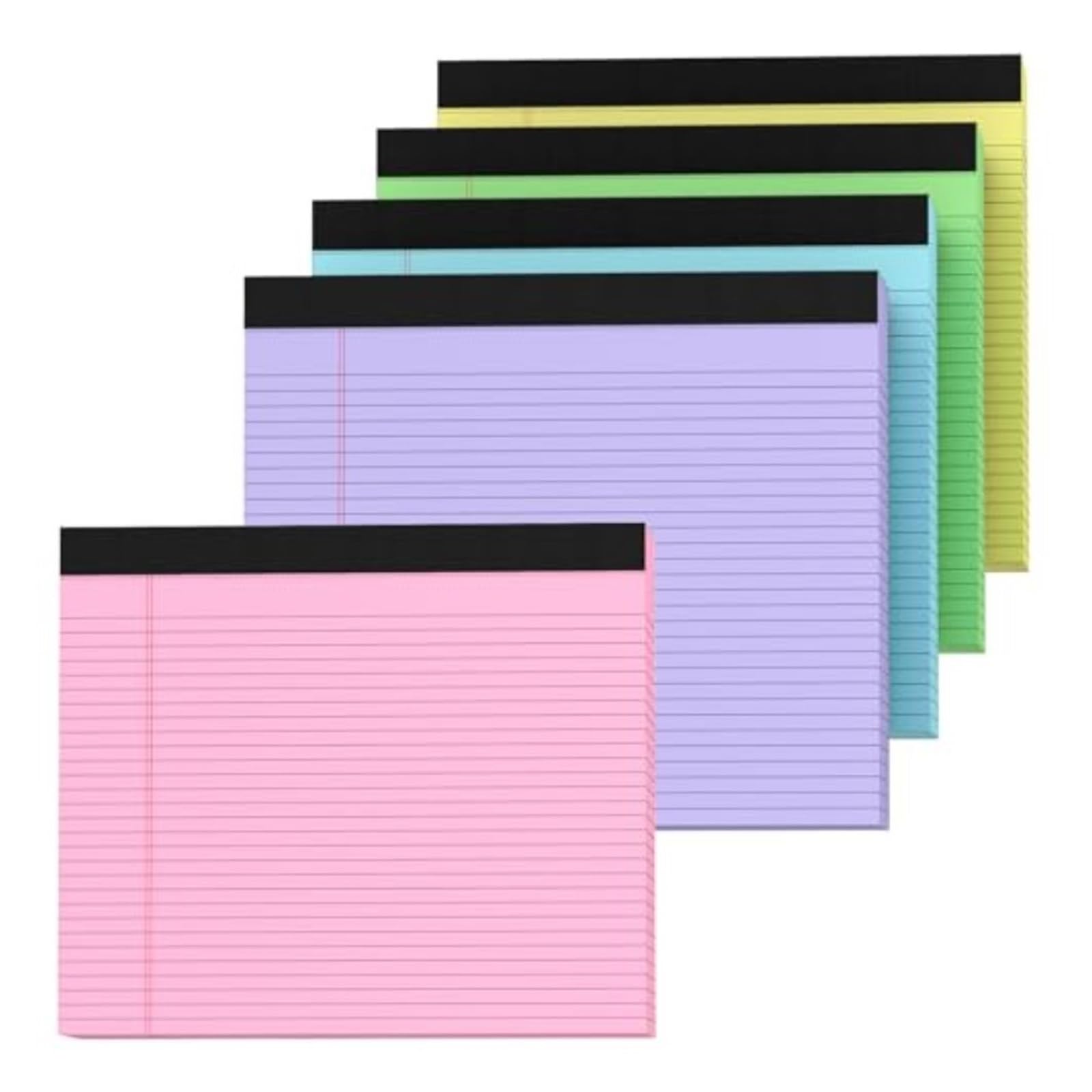 Bloc de notas legales de colores, 5 blocs de notas de 11 x 9.5 pulgadas, blocs de notas con rayas universitarias, bloc de notas de colores, bloc de escritura perforado, bloc legal para escuela