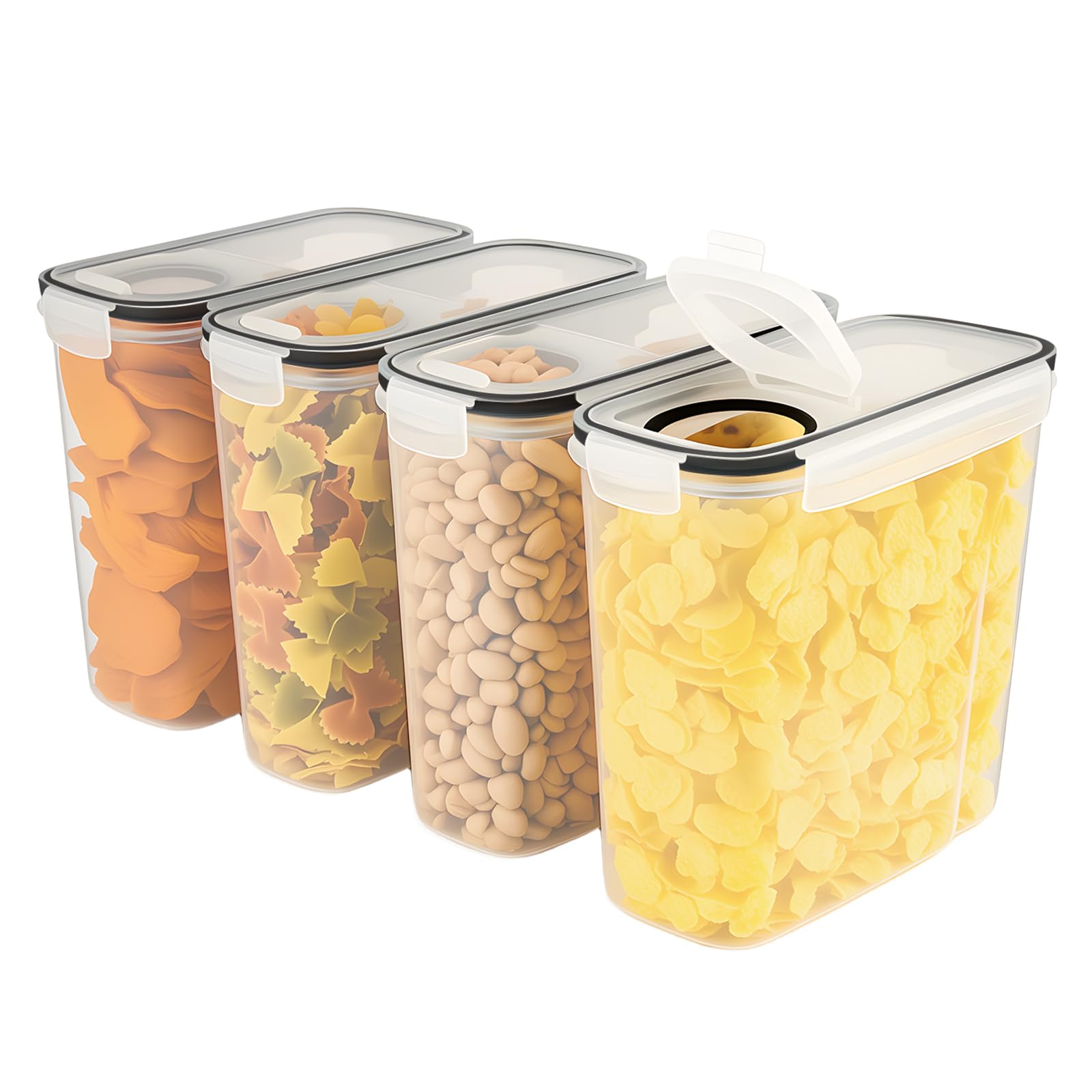 CROWNSHOP 4 Pieces 2.2L Cereal Container Storage Set Kitchen Airtight Container Storage Box with Pour Spout and Measuring Cup Dry Food Dispenser Containers (4pcs 4L)