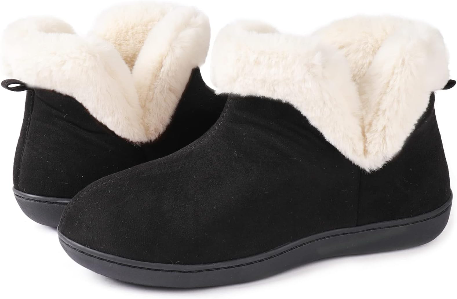 Zizor Women's Memory Foam Indoor Outdoor Slippers with Fuzzy Faux Fur Lining, Black, 7