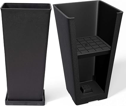 LA JOLIE MUSE Tall Outdoor Planters Set of 2, 26 Inch Large Tapered Planter | Tall Black Rectangular Planters with Shelf Insert, Large Outdoor Planter Pots for Front Doors, Patios, Gardens and Entryways