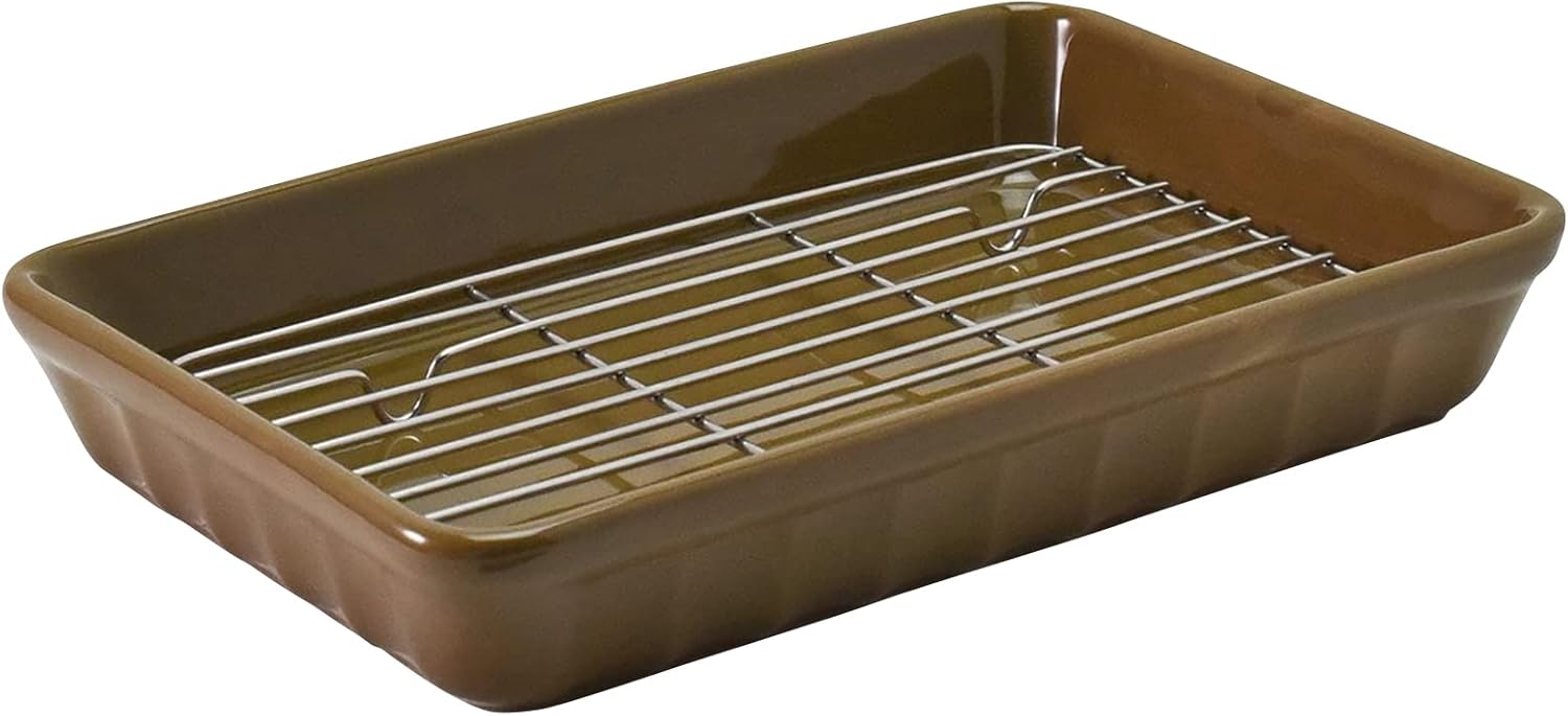 Aito Seisakusho 111008 Bakeware Gratin Rectangular Plate with Net Approx. 9.1 x 6.3 inches (23 x 16 cm), Oven Baker, Brownie, Tea, Mino Ware, Made in Japan