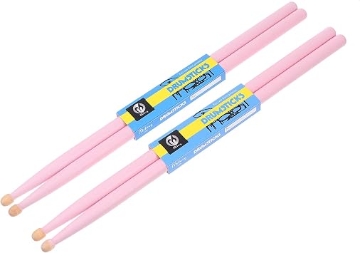 Milisten 2 Pairs Maple Wood Drumsticks Maple Percussion Drum Sticks Non Slip 5A Drum Sticks Wood Tip Maplewood Drumstick for Kids Students and Adults, Pink