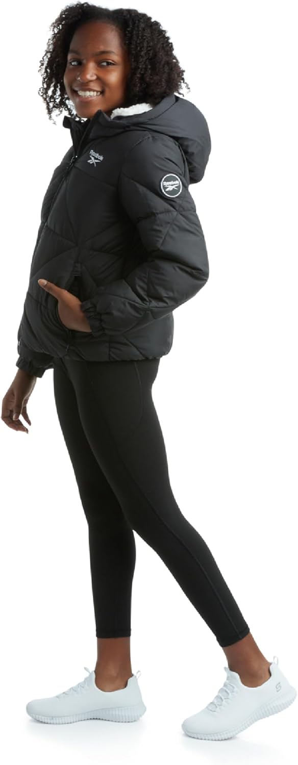 Reebok Girls Winter Coat - Heavyweight Quilted Sherpa Fur Lined Cropped Parka Puffer Jacket - Warm Winter Coats for Girls - Image 3