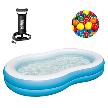 NHR Inflatable Kid's Swimming Pool with Pump,Water Pool,Kiddie Pool,Family Pool with Manual Air Pump and 30 Colorful Balls (Blue)