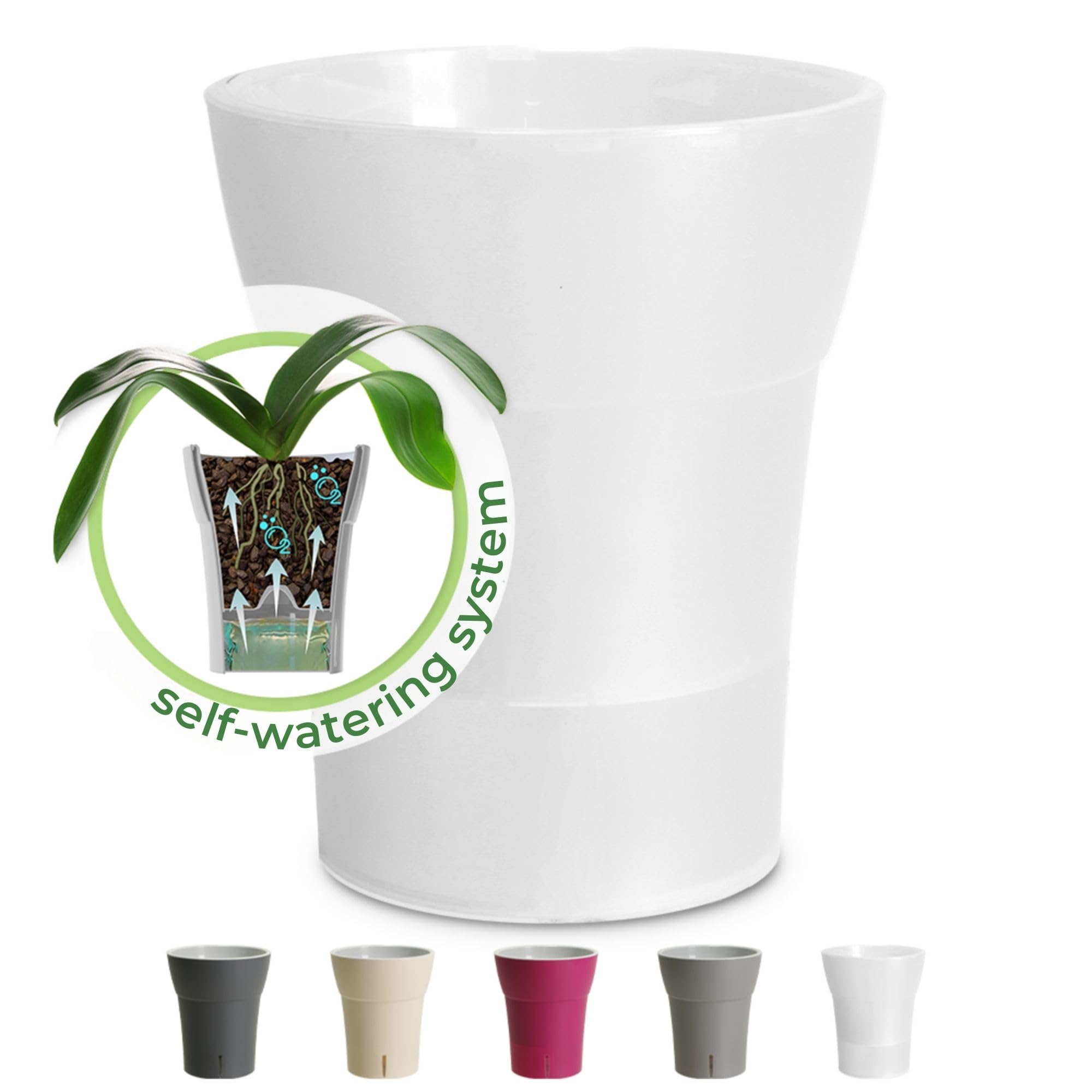 Happyplants Happy Plants DALI-DEA Clear Orchid Self-Watering Flower Pot Planter With Water Level Indicator Water Reserve And Drainage Holes (Ø12.5CM Ø15CM Ø16.5CM) (Transparent, Ø 12.5CM - 1.25L)