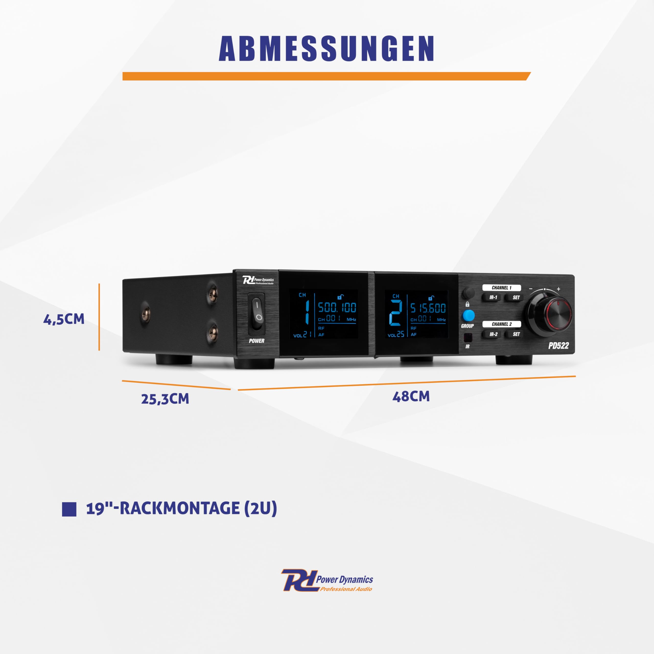 Power Dynamics PD522 Funkmikrofon Set – 2 Mikrofon Kabellos mit UHF & LCD Display – Wireless Microphone für Karaoke, DJ & Bühne – Drahtloses Mikrofon mit Empfänger & Akku – Mikrofon Wireless im Case
