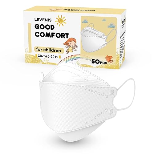 LEVENIS Mascarillas faciales para niños, paquete de 50 unidades, transpirables, cómodas y desechables, color blanco