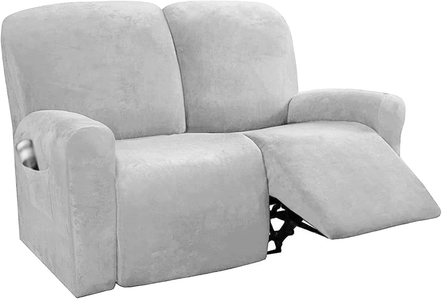 Funda de terciopelo de felpa para sofá reclinable de 2 asientos, funda elástica con bolsillos, suave y cómoda, antideslizante, protector de muebles (gris claro)