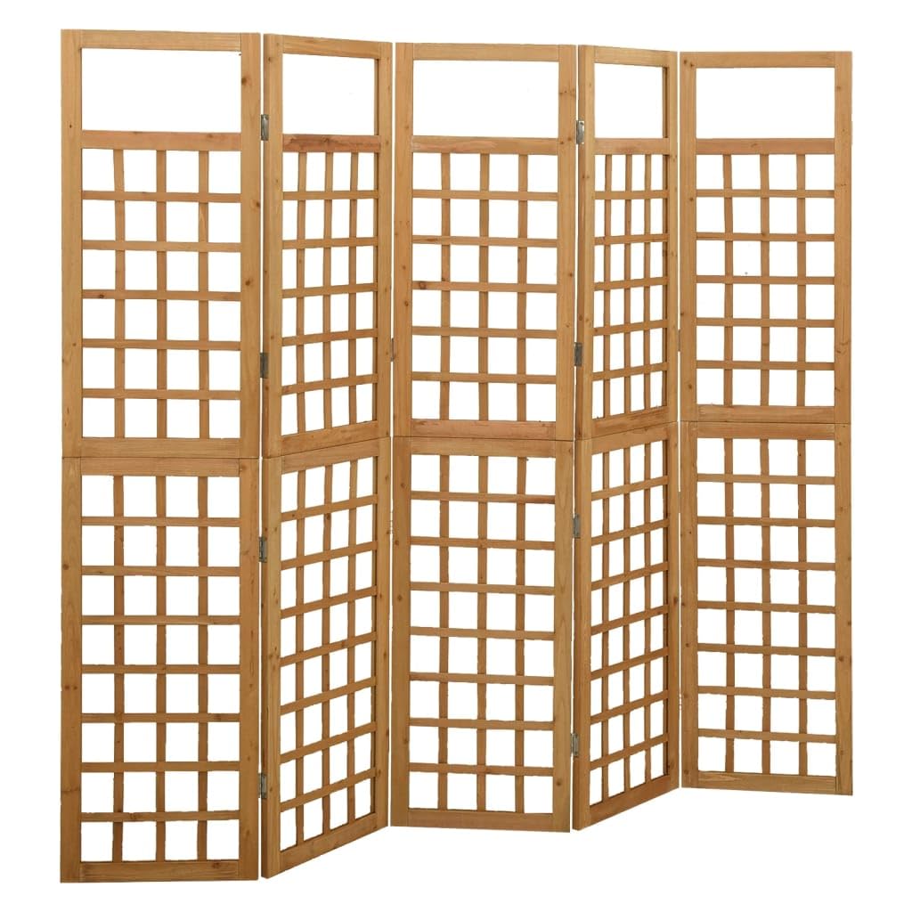 Vidaxl Solid Fir Wood 5-Panel Room Divider/Trellis Garden Patio Privacy Screen Brown