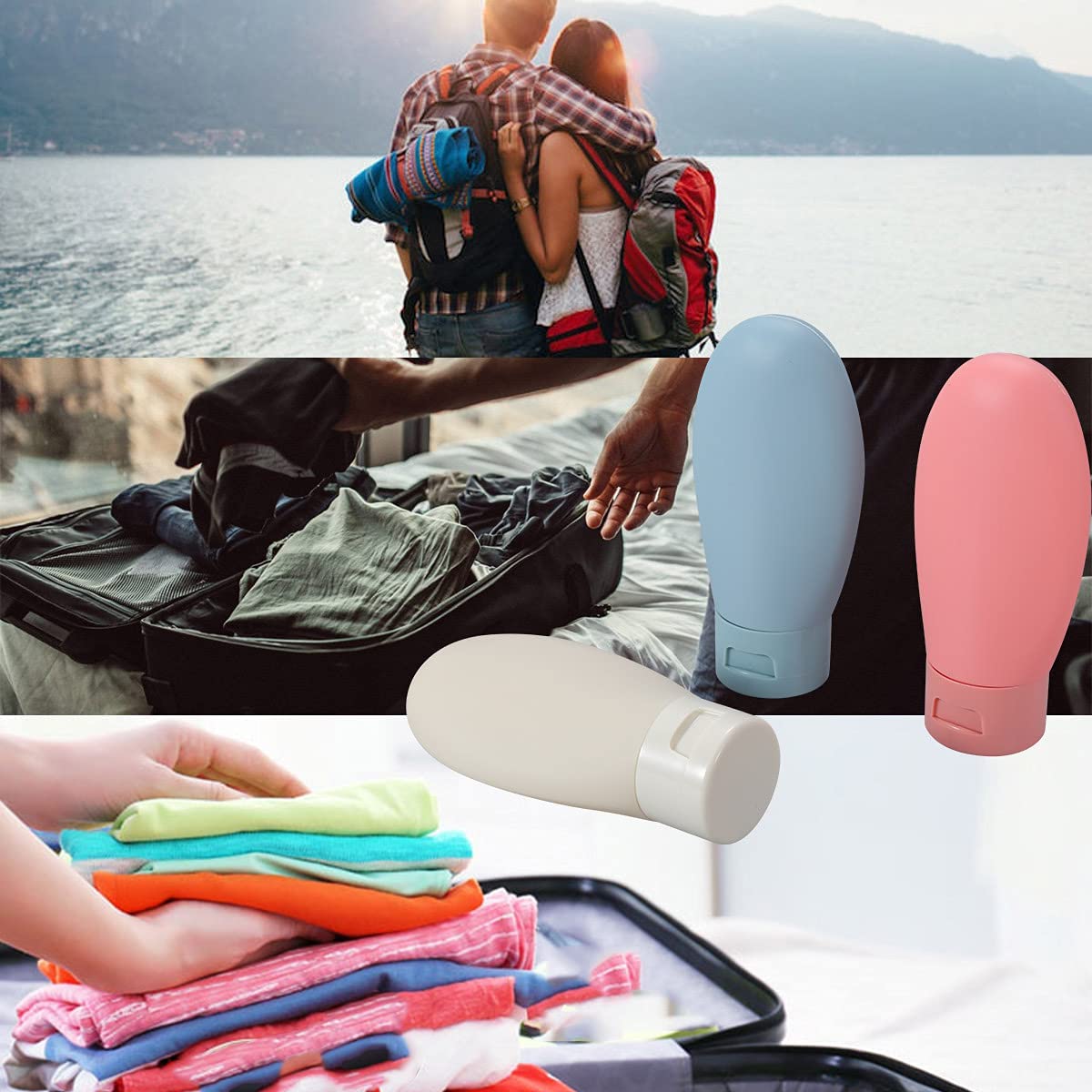 BALTHAZAR,3 Pcs Travel Bottles Set,Travel Bottles & Containers,Small Mini Empty Plastic Squeeze Bottles for Travel Toiletries,Shampoo and Conditioner with Storage Bag.(Multicolor) 1