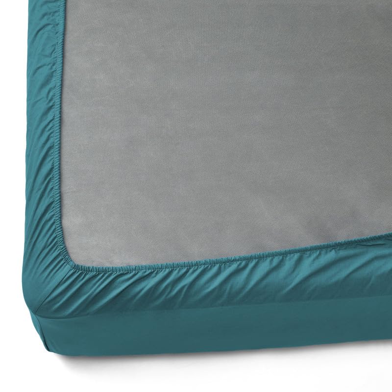 Image of Naksh Exotic Garden Collection Elastic Fitted Bedsheets King Size 78 x 72 Inch, 210 TC Plain Pure Cotton, Teal | 1 King Size Bedsheet with Elastic Fitted and 2 Pillow Covers