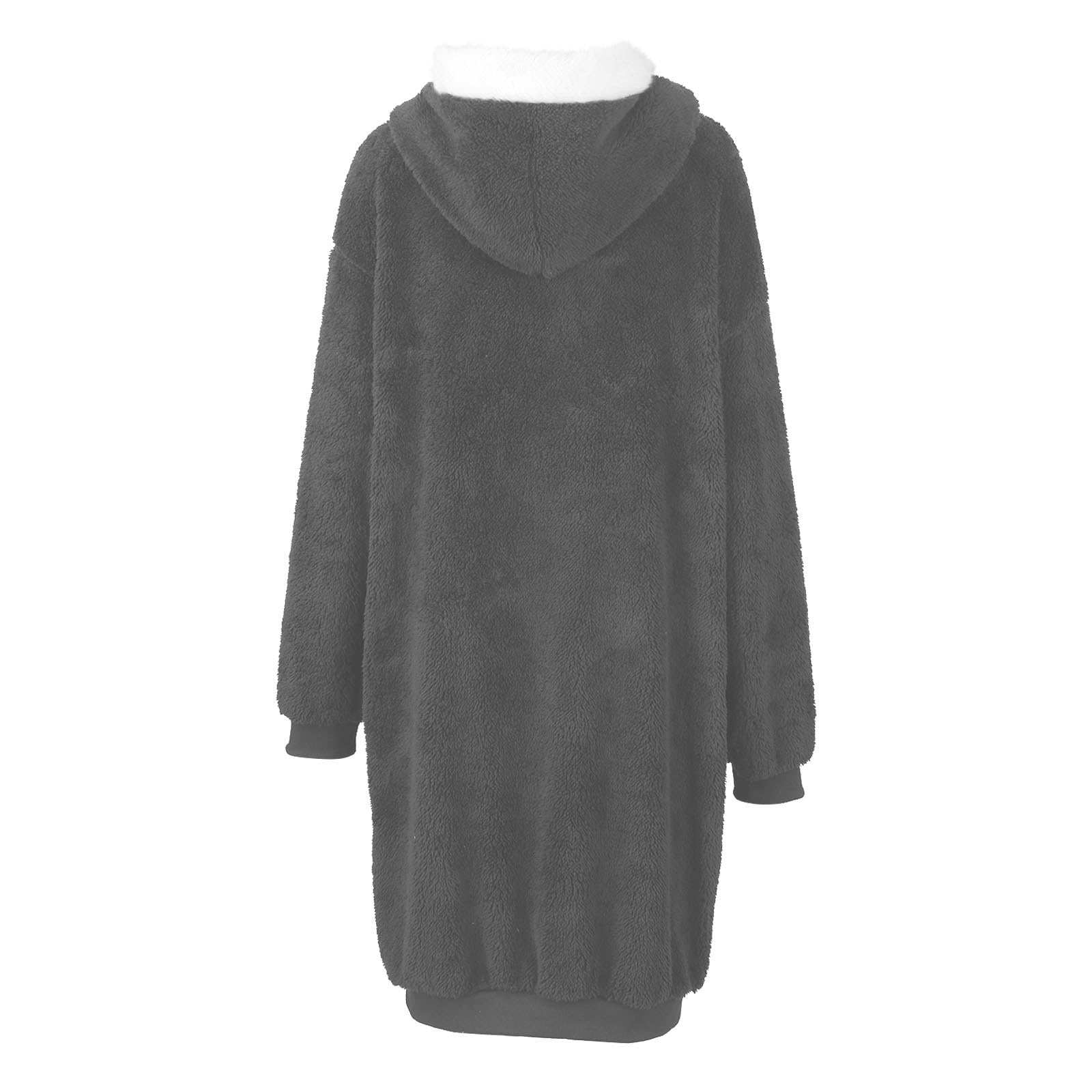 Generisch Fleecejacke Damen Lang Teddyjacke Mit Kapuze Wintermantel Warm Elegant Mantel Mit Reissverschluss Damen-Mäntel Locker Plüschjacke Einfarbig Plüschmantel Langarm Flauschjacke Winddicht