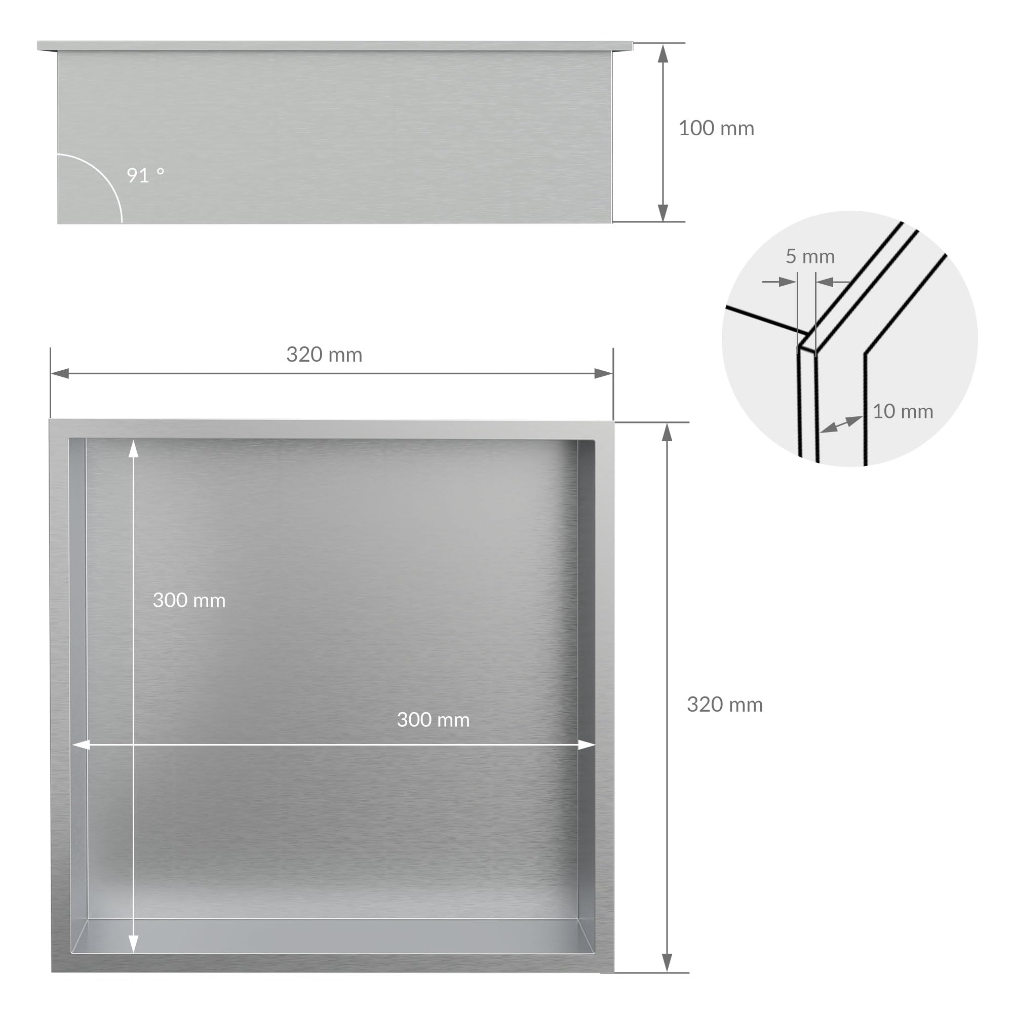 LuxeBath Wandnische aus Edelstahl, 30x30x10 cm, Silber, Duschnische mit Rahmen, Einbauregal, Flexibler Einbau, Befliesbare Nische für Badutensilien, Duschablage, Einzelregal Lagerung für Badezimmer