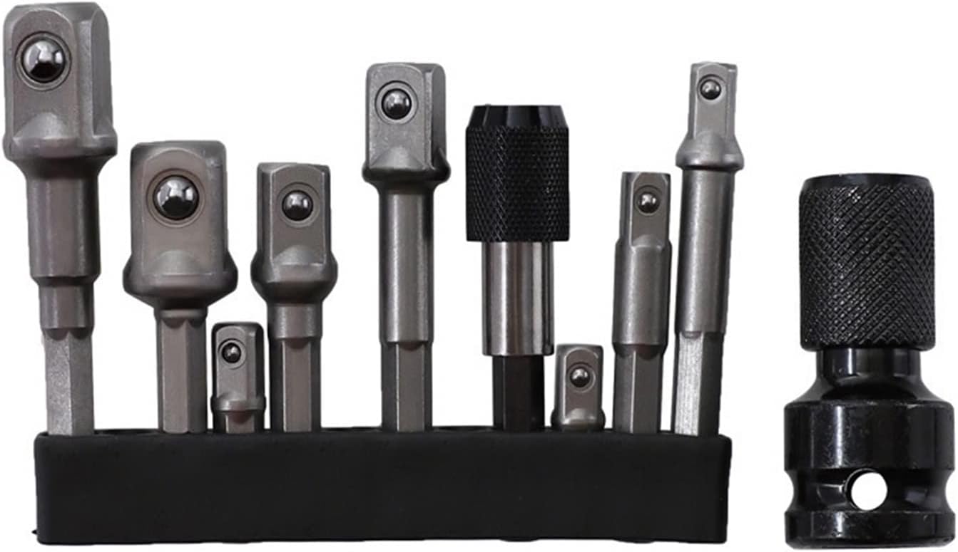 Socket Adapter Set CR-V Impact Driver Drill Bit Extension Bar 1/4'' Hex Shank to 1/4'' 3/8'' 1/2'' Square Head for Power Tools(C)