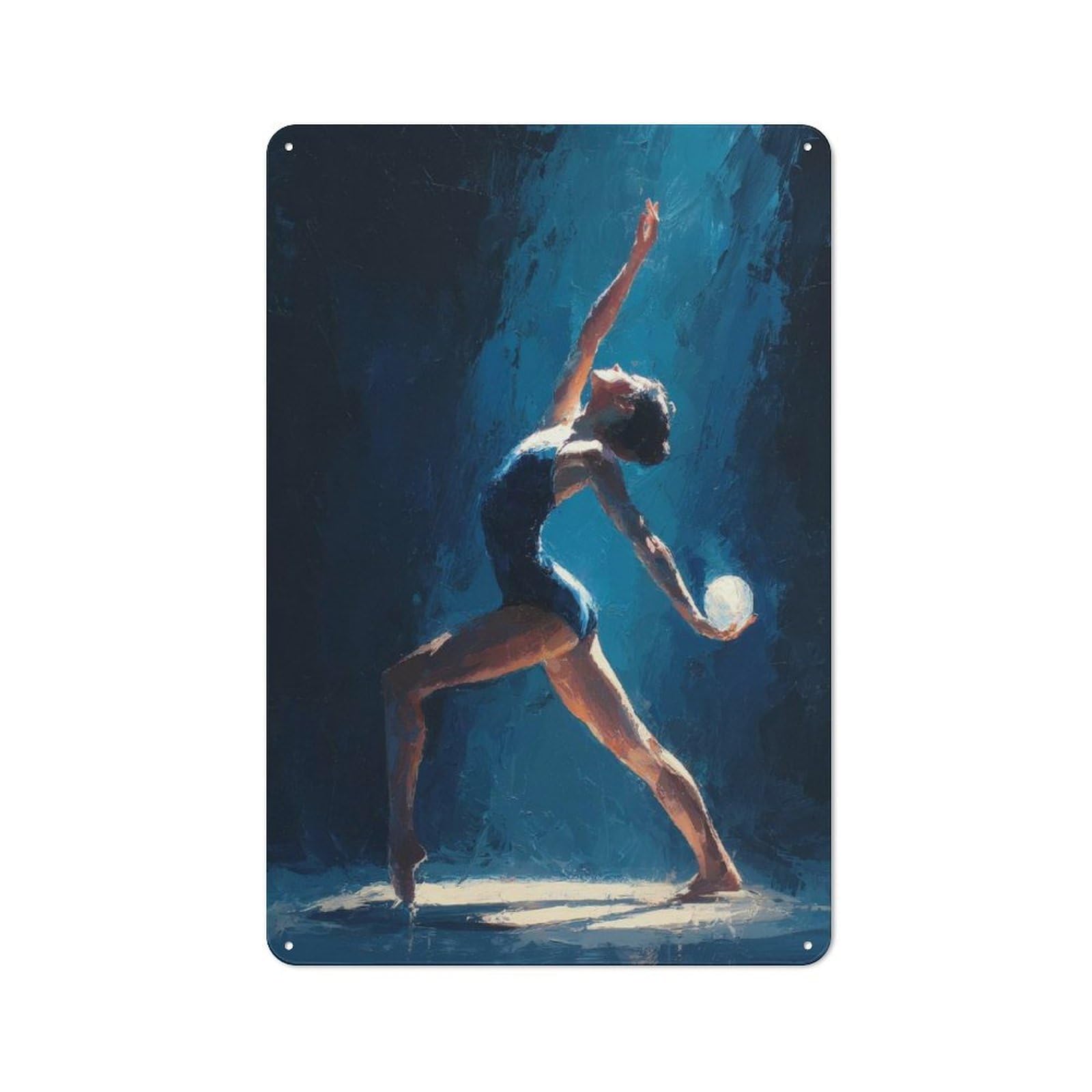 Junmoney Ballerina In Blue Spotlight Painting Rhythmi C Gymnastics Wall Art Decorative Metal Plaque, Small Wall Accent For Workshop, Shed And Game Room, 30X20cm