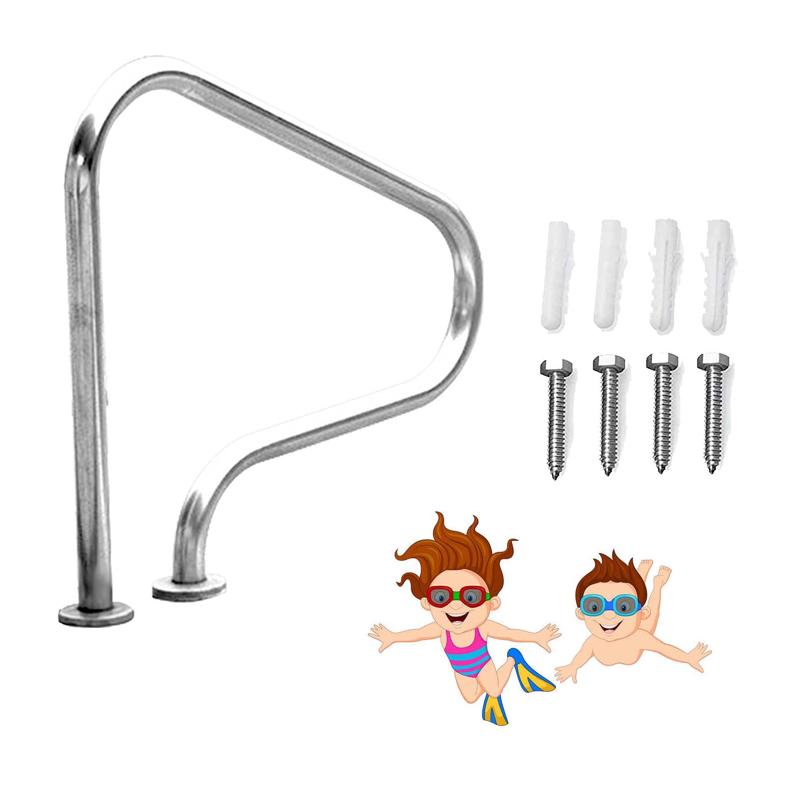 Swimming Pool Safety Hand Rail Pool Handrails Pool Rail 304 Stainless Steel 250LBS Load Capacity Silver Rustproof Pool Handrail Humanized Swimming Pool Handrail with Screws (Thick 1.5mm)
