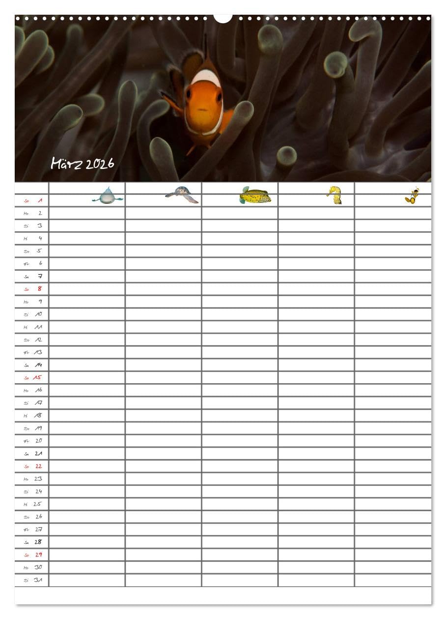 Der Unterwasser Familienplaner 2026 (hochwertiger Premium Wandkalender 2026 DIN A2 hoch), Kunstdruck in Hochglanz