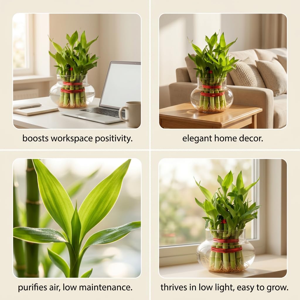 Lucky Bamboo Plant - Good Luck & Air Purification -7