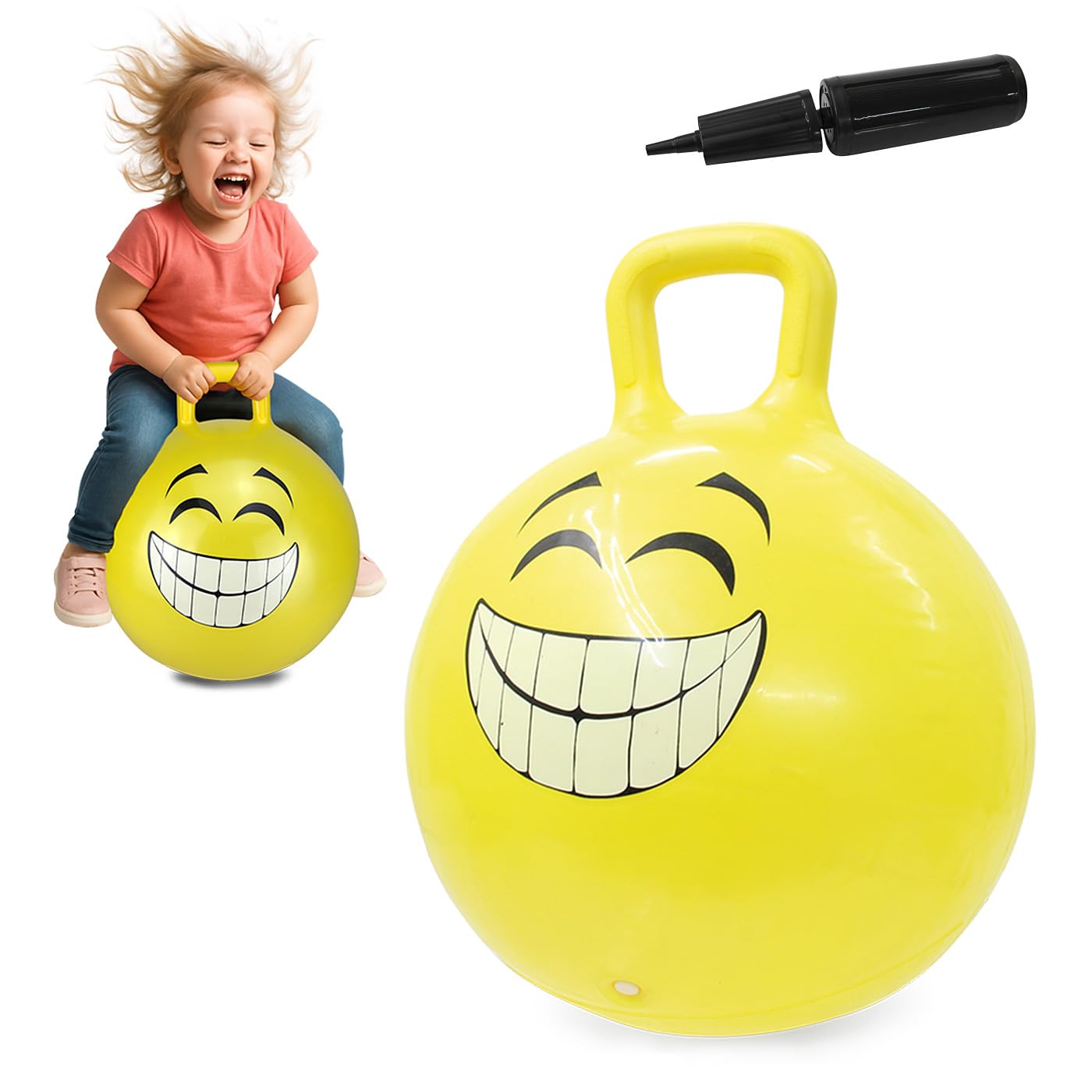 Jamara 460457 - Bouncy Ball Smile Yellow 450 mm - Promotes Balance and Motor Skills, Robust, Easy-Care, Up To 50 kg