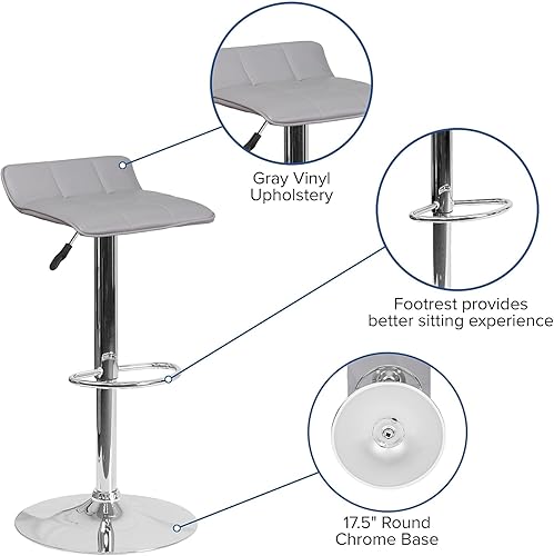 Miniatura 4 de Flash Furniture Taburete de bar de altura ajustable de vinilo negro contemporáneo con asiento ondulado acolchado y base cromada