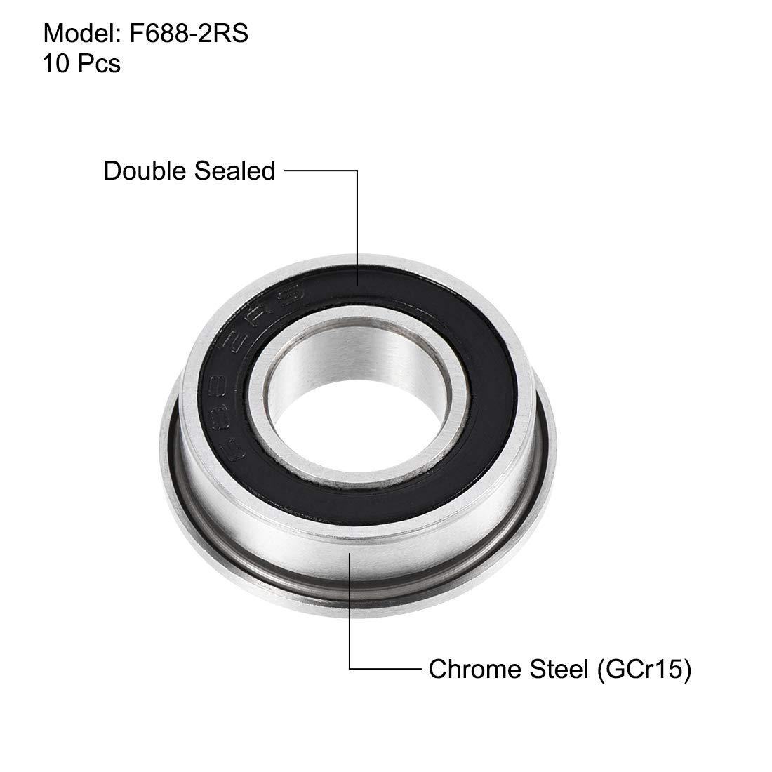 10-Pack F688zz Double Shielded Flanged Ball Bearings - 8x16x5mm Mini Metal Bearings