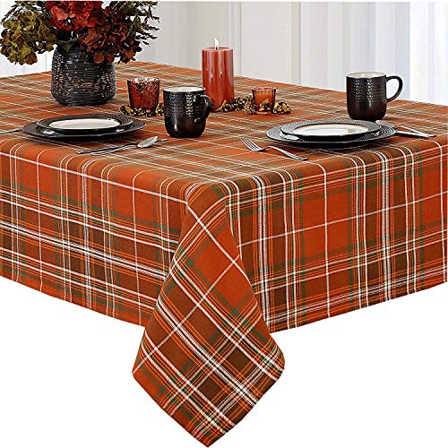 Best Quality 🔥 Newbridge Culloden Autumn Harvest Plaid Thanksgiving Fabric Weave Tablecloth, Traditional Bold Rust and Green 100% Cotton Weave Plaid Fall Tablecloth, 60 Inch x 102 Inch Oblong/Rectangle